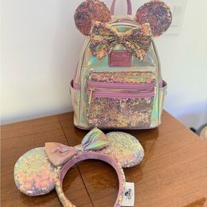 Loungefly Disney parksIridescent Sequin Backpack and Headband